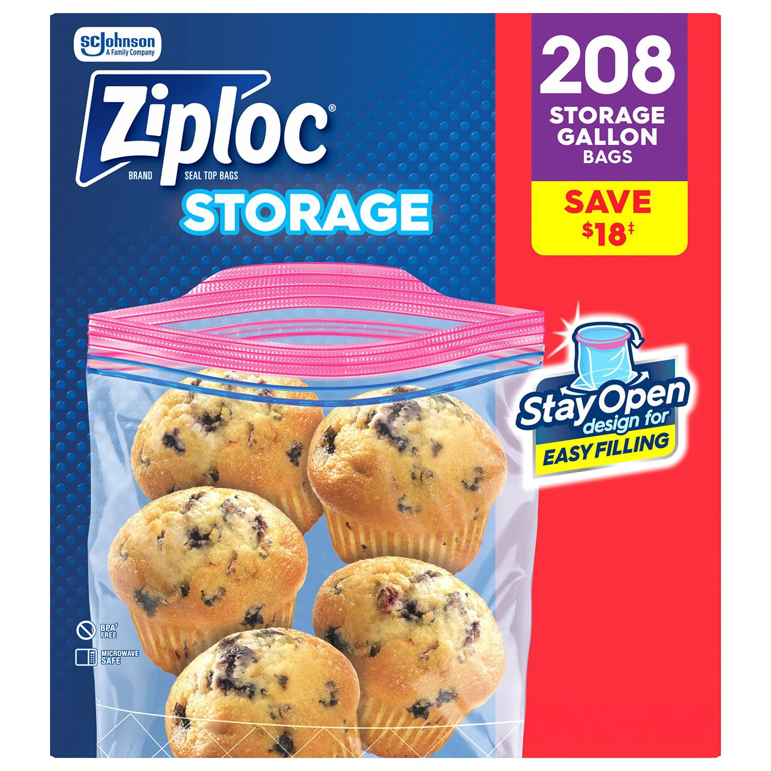 Ziploc Brand Gallon Storage Bags, Stay Open Design, Easy to Fill, 208 ct. Primary image