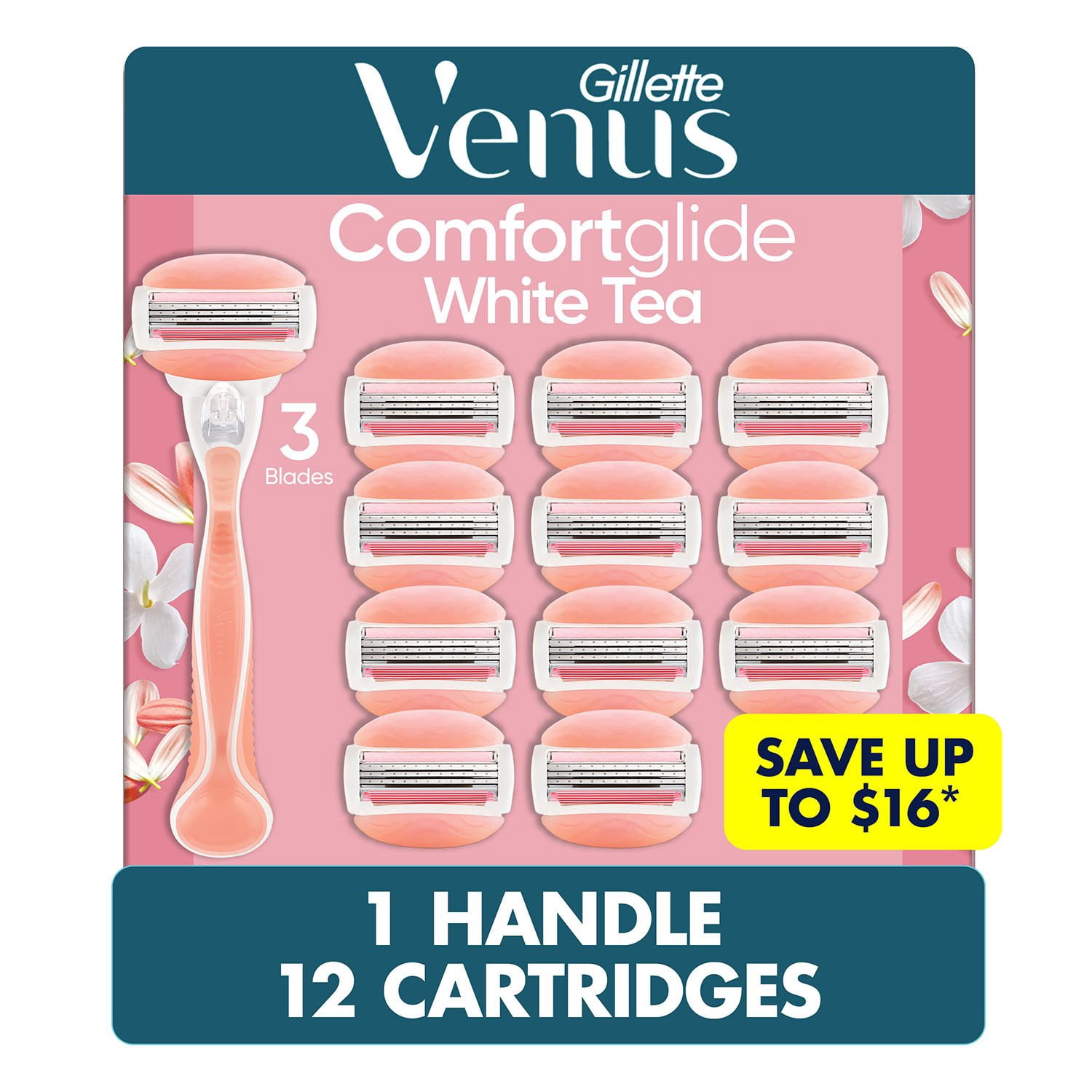Gillette Venus ComfortGlide White Tea Razor Handle + 12 Cartridges Primary image