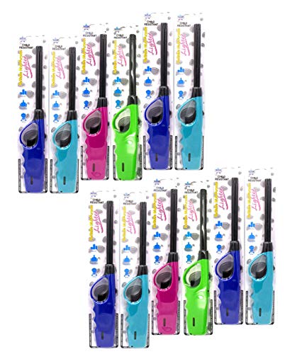 Elite Brands USA Long Lighters Bulk Pack, Multi Use Butane Refillable Fire Lighters, Ideal for Fireplace Candle BBQ Grill Gas Stove Campfire, Neon Colors, 12 Pa Primary image