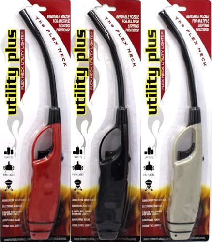 Generic BEST BRANDS USA Long Flex Neck BBQ Lighters, Multi-Purpose for Grill, Fireplace, Stove, Value Pack of 3, Red/Black/White, WCFLEX3 Primary image