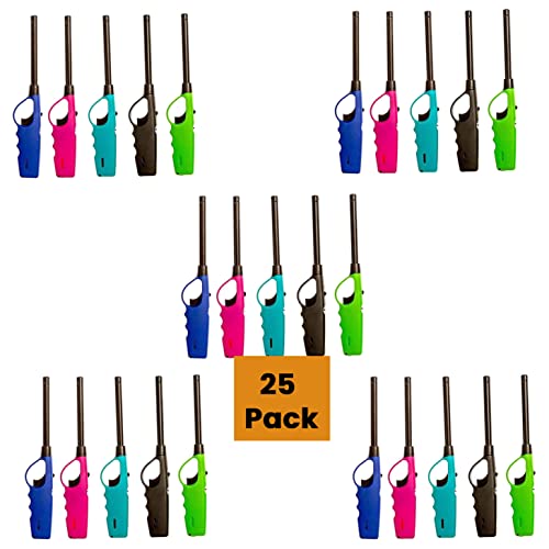 Elite Brands USA Long Lighters, Multi Use Refillable Neon Fire Lighters, Ideal for Fireplace, Candle, BBQ (25 pc Pack) Primary image