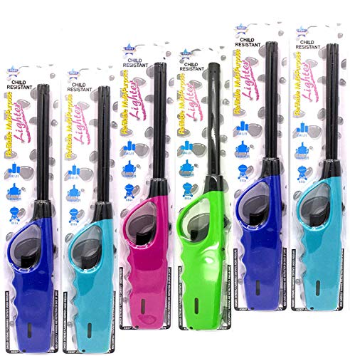 Elite Brands USA Multipurpose Long Fire Lighters Pack, Refillable Upgrade, Ideal for BBQ Grill Fireplace Gas Stove Campfire, Neon Color Utility Lighter, Value P