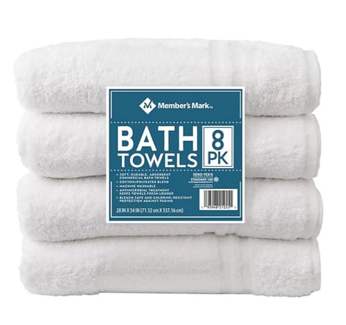 Member's Mark Commercial Hospitality Bath Towels, White (8 Count) Primary image