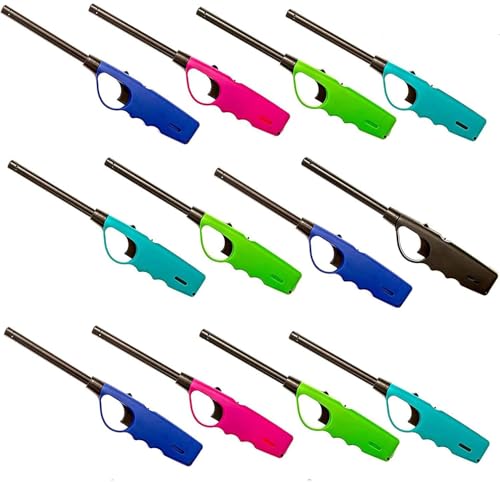 Best Brands USA Long Lighters Bulk Pack, Multi Use Butane Refillable Fire Lighters, Ideal for Fireplace Candle BBQ Grill Gas Stove Campfire, Neon Colors, 12 Pac