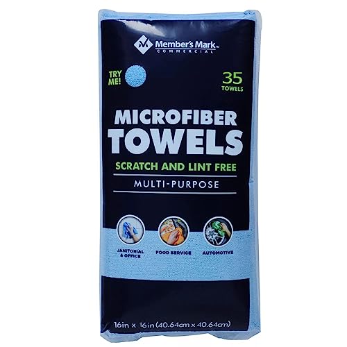 Member's Mark Microfiber Cleaning Towels for Home, Kitchen, Car, Window (16" x 16".) (35 Ct, Blue) Primary image