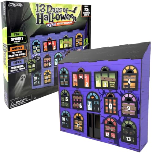 ArtSkills 13 Days of Halloween Craft Advent Calendar, 16x16 in | Pre-Painted Wooden House, 13 Spooky Crafts, 134+ Pieces, Refill & Reuse, Easy to Assemble Primary image