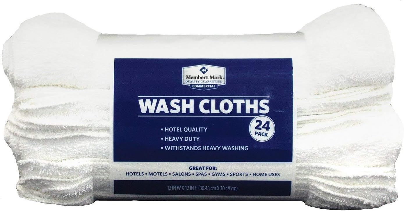 Member's Mark Commercial Hospitality Washcloths, White, 24 Pack Primary image