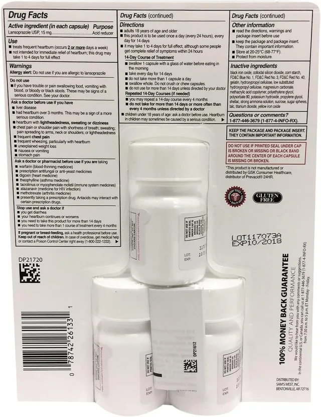 Members Mark Lansoprazole Delayed Release Capsules, 15 mg, 42 ct. Gallery image 2
